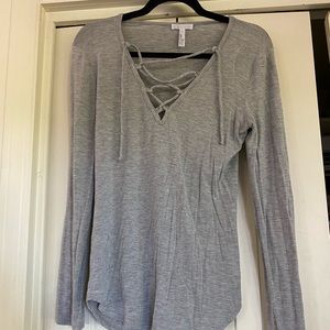 Cross tie front grey long sleeve top